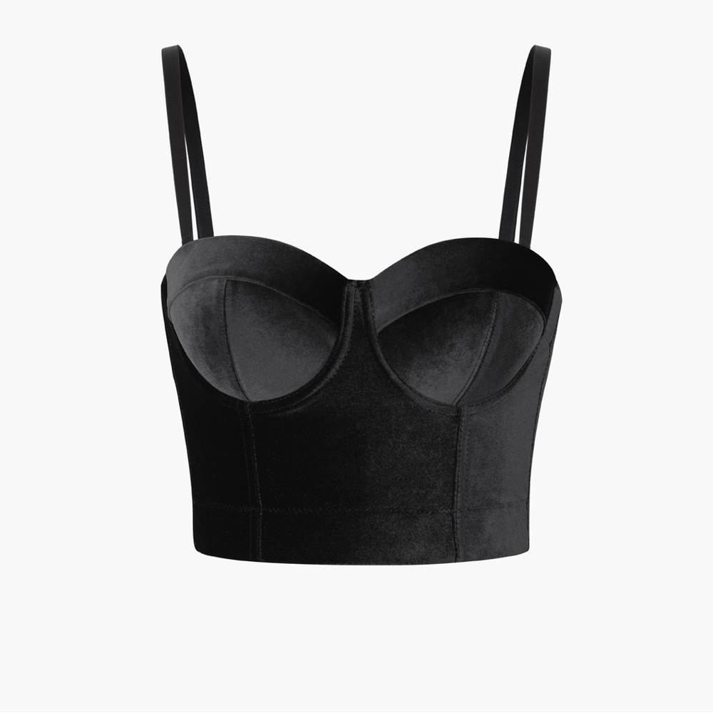 MICAS Velvet Bustier Corset Crop Top Black